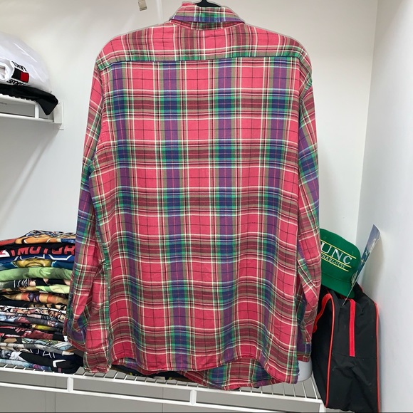 Vintage 90s Distressed Mens Red Green Blue Plaid Shirt Long Sleeve Cotton XL - Picture 4 of 7